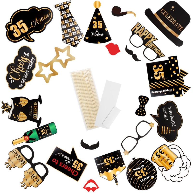 LINGTEER Happy 35th Birthday Party Photo Booth Props,Cheers to 35th Birthday 35th Years Old Bday Party Centerpieces Props Decorations Sign. - Image 3